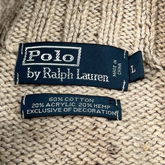 Polo Ralph Lauren Mens Large 1/4 Zip Pullover Sweater Elbow Patch Cotton Hemp - Picture 7 of 9